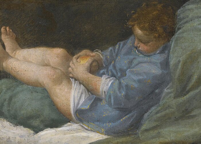 Donato Creti Greeting Card featuring the painting A sleeping boy holding an apple by Donato Creti