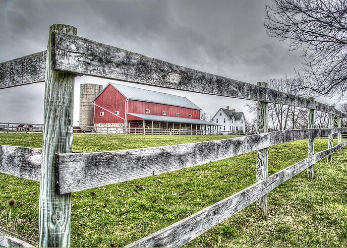 Field Greeting Card featuring the photograph A Slice of the Barn by Deborah Klubertanz