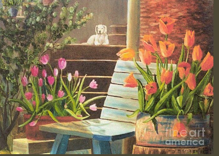 Dog Greeting Card featuring the painting A Special Place by Renate Wesley