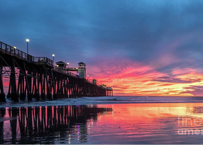 Beach Greeting Card featuring the photograph A Stunning Sunset in Oceanside by David Levin