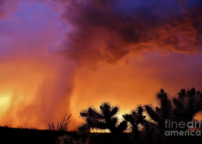 Arizona Greeting Card featuring the photograph A Super Storm's Fiery Glow by Janet Marie