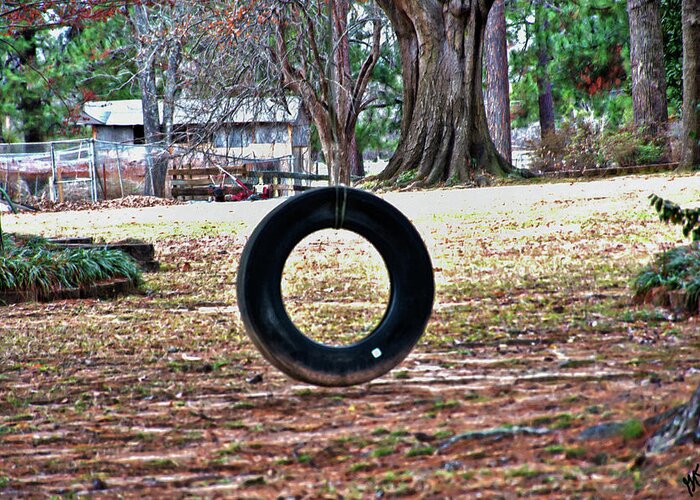 Tire Swing Greeting Card featuring the photograph A Tire Swing by Gina O'Brien