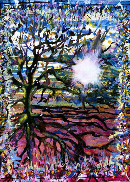 Abstract Greeting Card featuring the painting A Tree in the Country for Shitao by Tom Hefko