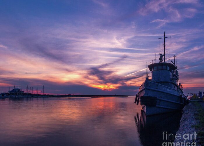 Water Greeting Card featuring the photograph A Tugboat Sunset by Rod Best