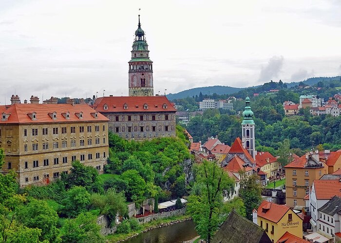 Cesky Krumlov Greeting Card featuring the photograph A View Of the Cesky Kromluv Castle Complex In The Czech Republic by Rick Rosenshein