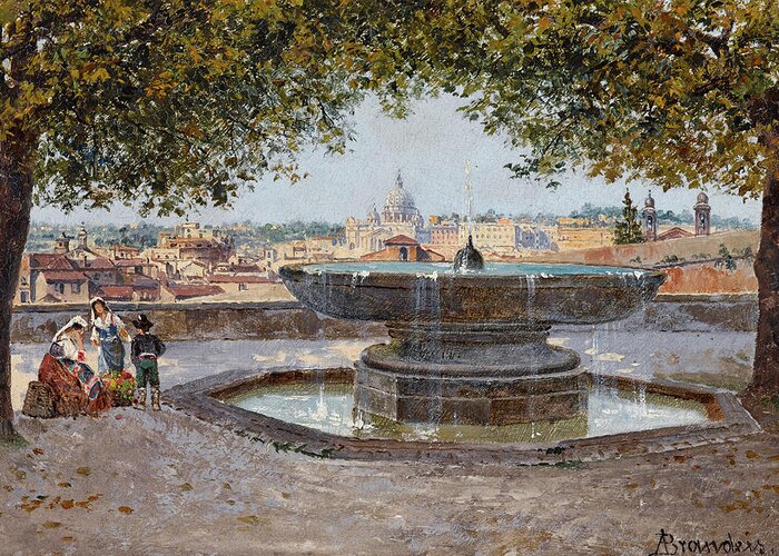 Vatican Greeting Card featuring the painting A view of the Vatican from the Medici Gardens by Antonietta Brandeis