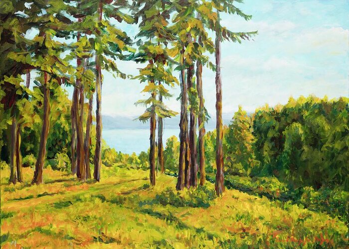 Landscape Greeting Card featuring the painting A View to the Lake by Ingrid Dohm