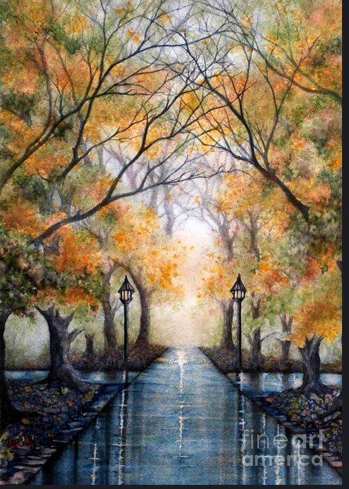 Park Greeting Card featuring the painting A Walk in the Park - Autumn by Janine Riley
