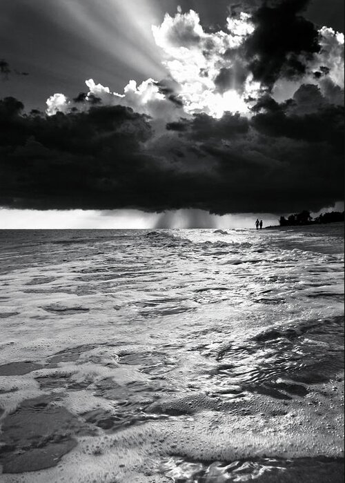 Beach Greeting Card featuring the photograph A Walk On The Beach In Black and White by Greg and Chrystal Mimbs