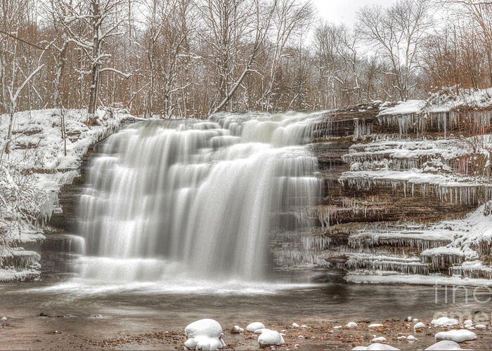 Waterfalls Greeting Card featuring the photograph A Winter Waterfall - Color by Rod Best