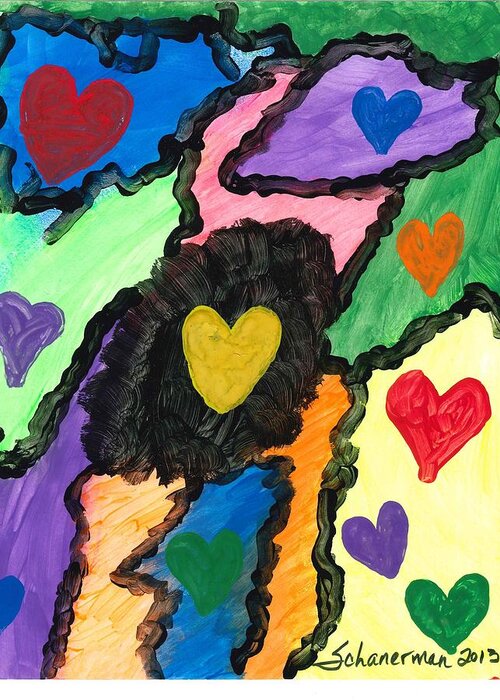 Watercolor Art Greeting Card featuring the painting A World of heARTS by Susan Schanerman