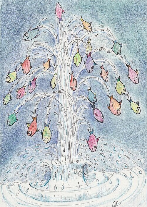 Waterfall Greeting Card featuring the drawing Flying Fish by Charles Cater