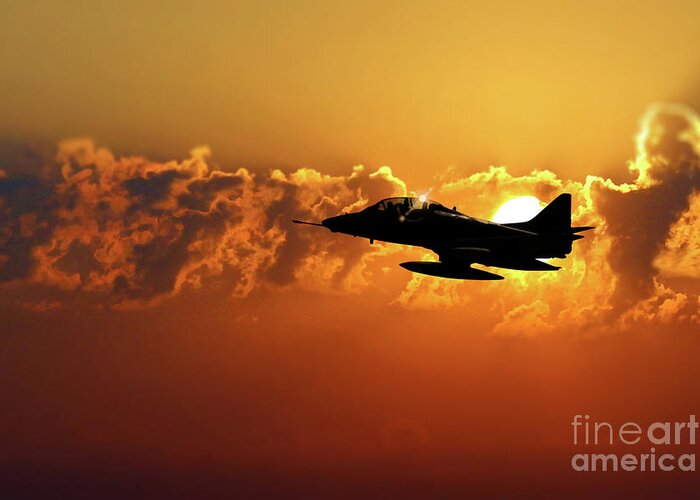 A-4 Greeting Card featuring the digital art A4 Skyhawk Silhouette by Airpower Art