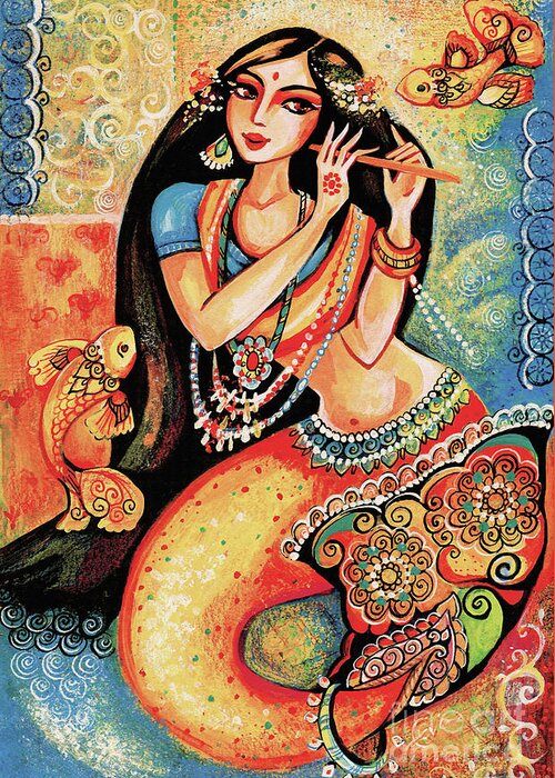 Sea Goddess Greeting Card featuring the painting Aanandinii and the Fishes by Eva Campbell