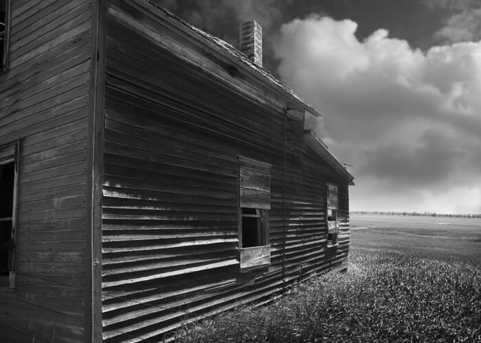 Unique Greeting Card featuring the photograph Abandoned Farm House on North Dakota Prairie Black and White by Donald Erickson