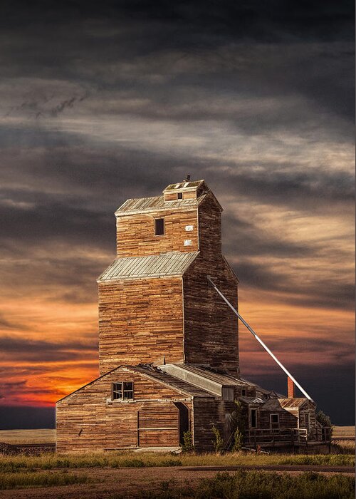 Elevator Greeting Card featuring the photograph Abandoned Grain Elevator on the Prairie by Randall Nyhof
