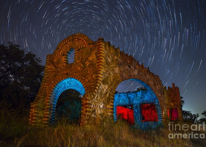 Night Time Photography Greeting Card featuring the photograph Abandoned Outlaw Gas Station by Keith Kapple