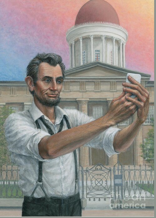 Abe Greeting Card featuring the painting Abe's 1st Selfie by Jane Bucci