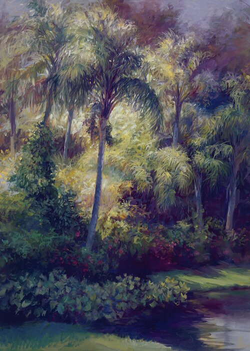 Scenic Greeting Card featuring the painting Above the Palms by Laurie Snow Hein