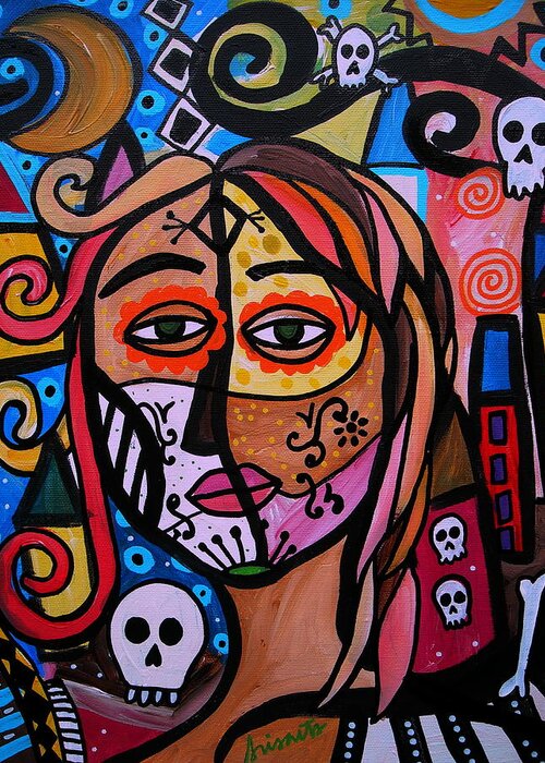 Dy Of The Dead Greeting Card featuring the painting Abstract Day Of The Dead by Pristine Cartera Turkus