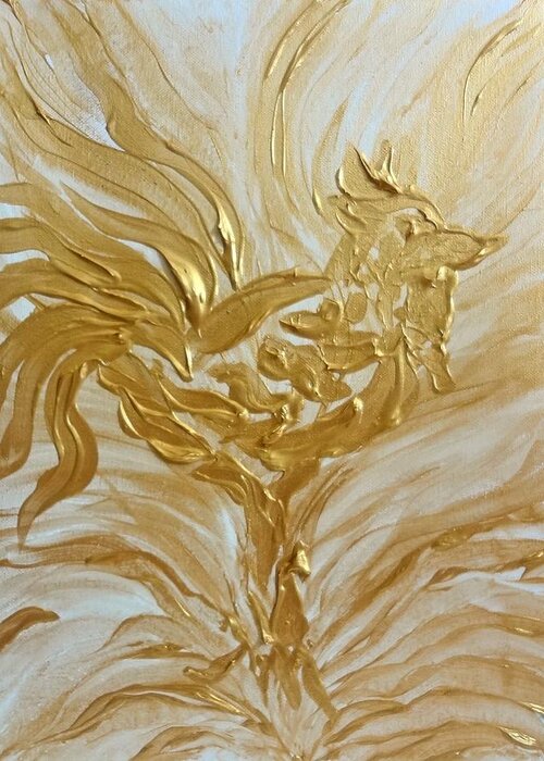 Abstract Greeting Card featuring the painting Abstract Golden Rooster by Michelle Pier