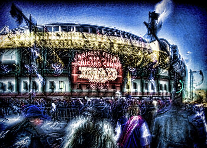Chicago Greeting Card featuring the photograph abstract look at the crowd filing in for a Cub's game by Sven Brogren