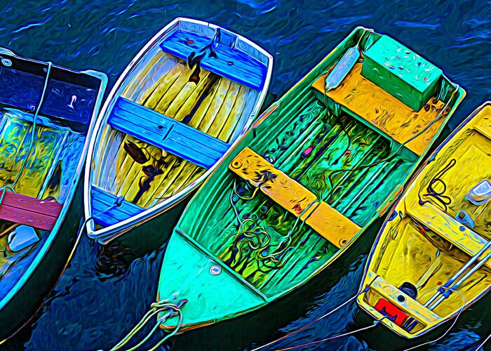 Three Greeting Card featuring the photograph Abstract Rowboats by Garry Gay