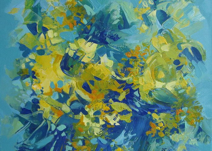 Abstract Greeting Card featuring the painting Abstract spring by Elena Oleniuc