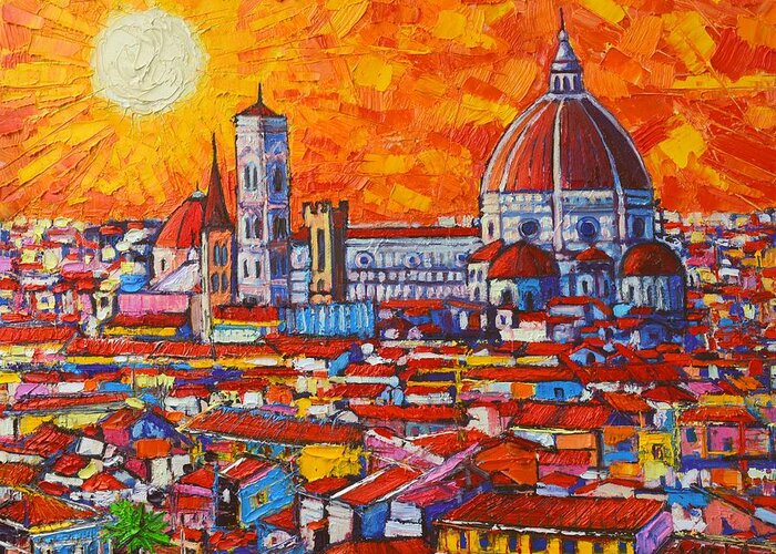 Italy Greeting Card featuring the painting Abstract Sunset Over Duomo In Florence Italy by Ana Maria Edulescu