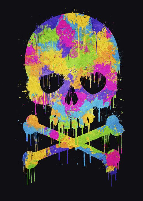 Illusion Greeting Card featuring the digital art Abstract Trendy Graffiti Watercolor Skull by Philipp Rietz