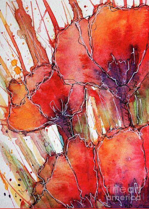 Abstracted Greeting Card featuring the painting Abstracted Poppies by Rebecca Davis