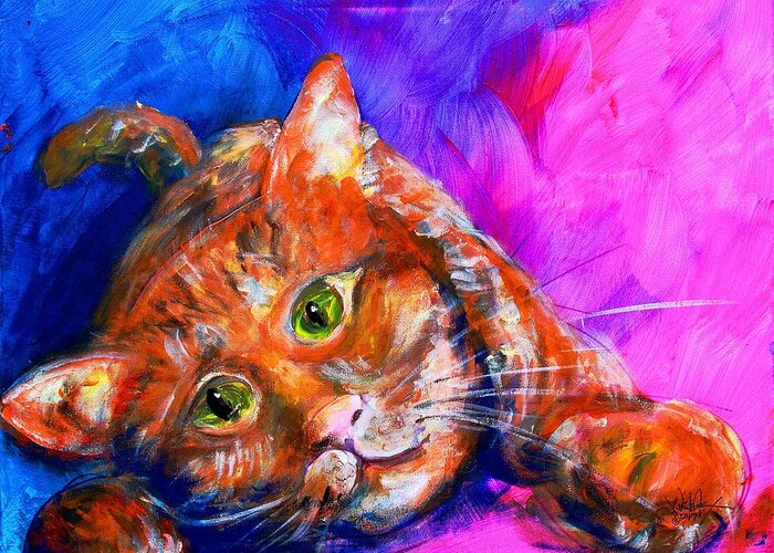 Cat Greeting Card featuring the painting AbstrCat by J Vincent Scarpace