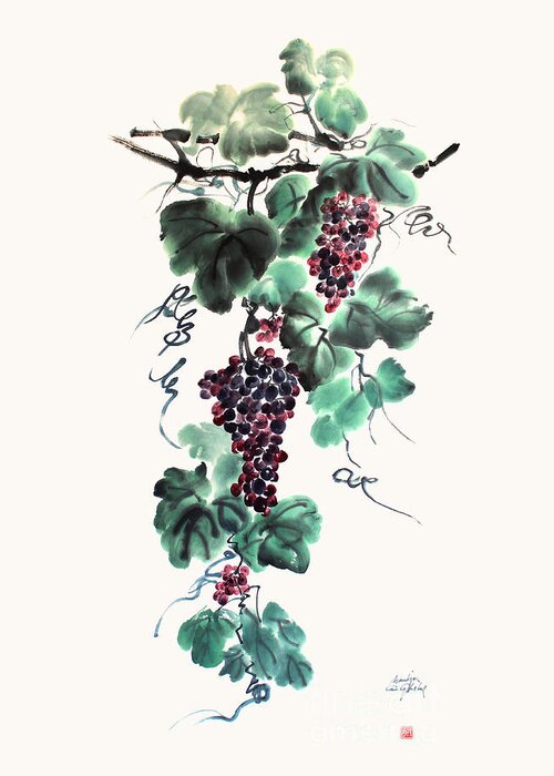 Grapes Greeting Card featuring the painting Abundant Grapes by Nadja Van Ghelue