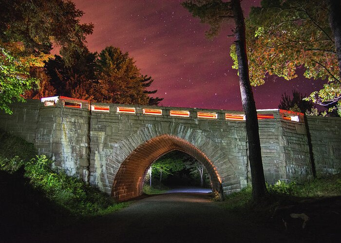 Acadia National Park Greeting Card featuring the photograph Acadia Carriage Bridge Under the Stars by Jesse MacDonald