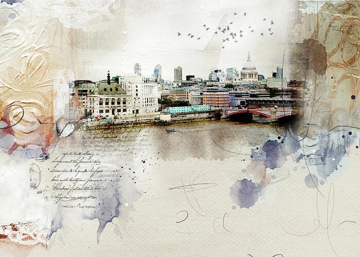Londonart Greeting Card featuring the digital art Across the River by Nicky Jameson