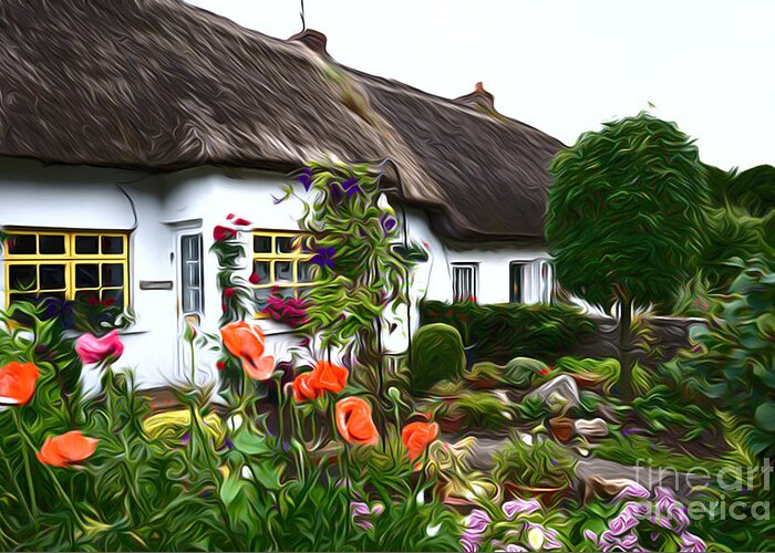 Adare Cottages Landscape Ireland Irish Cottage Scenic Flowers Country View Garden Greeting Card featuring the photograph Adare Cottages by Andrew Michael