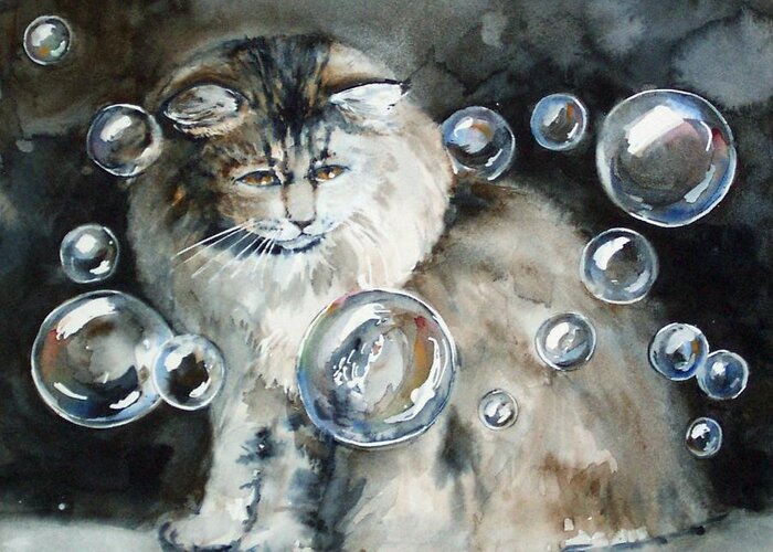 Cat Greeting Card featuring the painting Adelaide and Bubbles by Jane Loveall