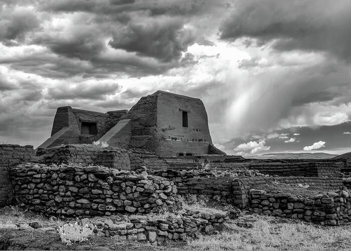 Pecos Greeting Card featuring the photograph Adobe, Stones, and Rain by James Barber