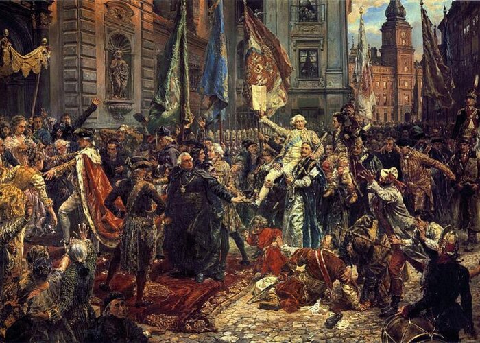 Polish Greeting Card featuring the painting Adoption of the 1791 Polish Constitution by Jan Matejko