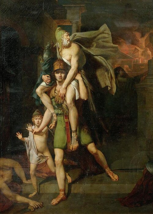Brocas Greeting Card featuring the painting Aeneas fleeing with his father by MotionAge Designs