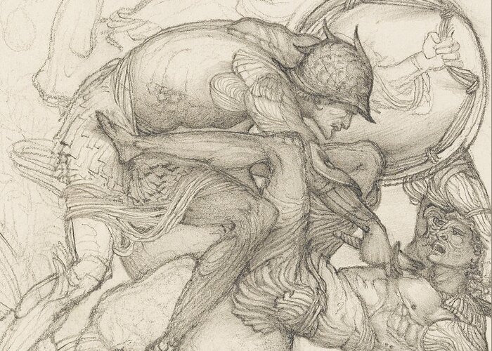 Aeneas Greeting Card featuring the drawing Aeneas slaying Mezentius by Edward Burne-Jones