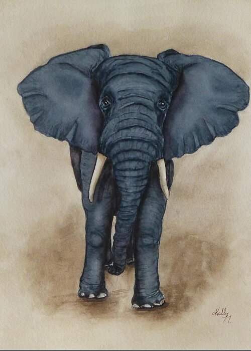 African Elephant Greeting Card featuring the painting African Elephant by Kelly Mills