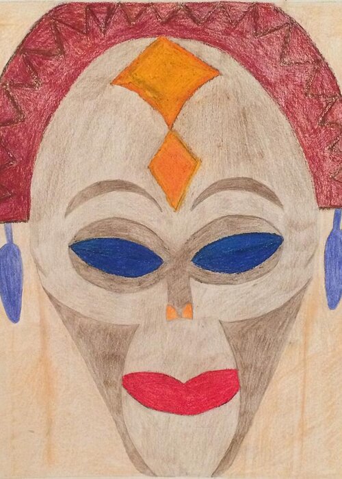 Africa Greeting Card featuring the drawing African Mask by Samantha Lusby