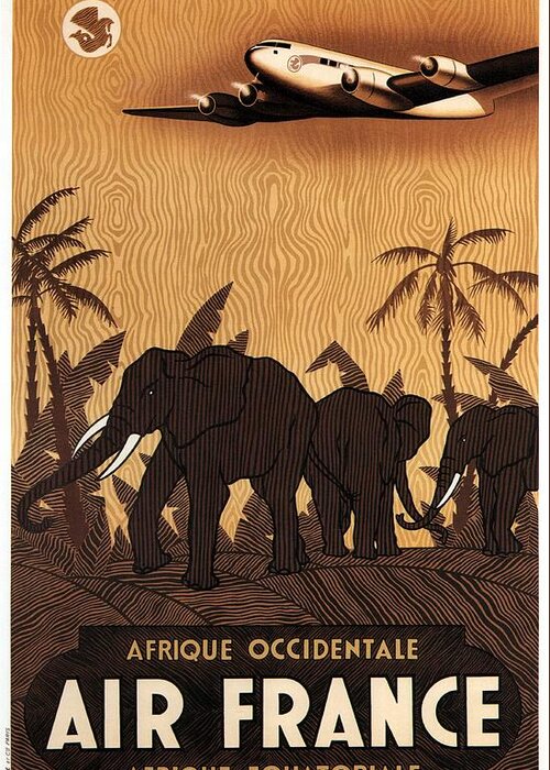 Air France Greeting Card featuring the mixed media Afrique Occidentale - Air France - Afrique Equatoriale - Retro travel Poster - Vintage Poster by Studio Grafiikka