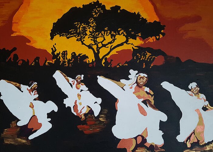 Afro Greeting Card featuring the painting Afro Carib Dance by Rachel Natalie Rawlins
