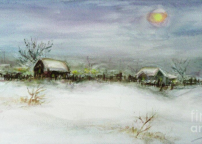 Landscape Greeting Card featuring the painting After a Heavy Fall of Snow by Xueling Zou