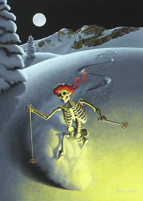 Ski Greeting Card featuring the painting After Hours by Chris Miles