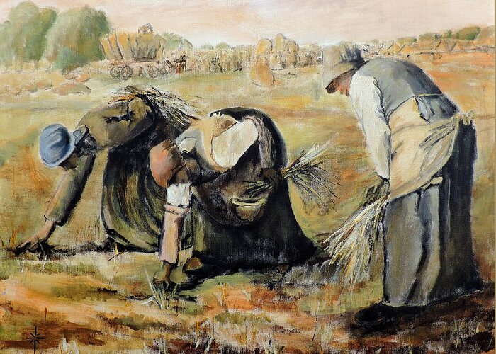 Reproduction Greeting Card featuring the painting after Jean-Francois Millet The Gleaners by Jodie Marie Anne Richardson Traugott     aka jm-ART