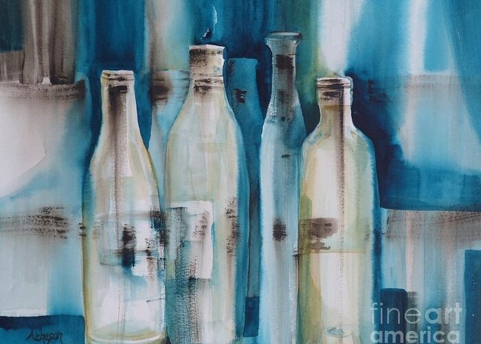Bottles Greeting Card featuring the painting After the party by Donna Acheson-Juillet