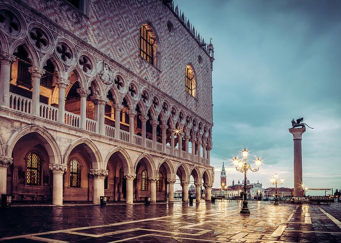 Venice Greeting Card featuring the photograph After the Rain at St. Mark's by Andrew Soundarajan